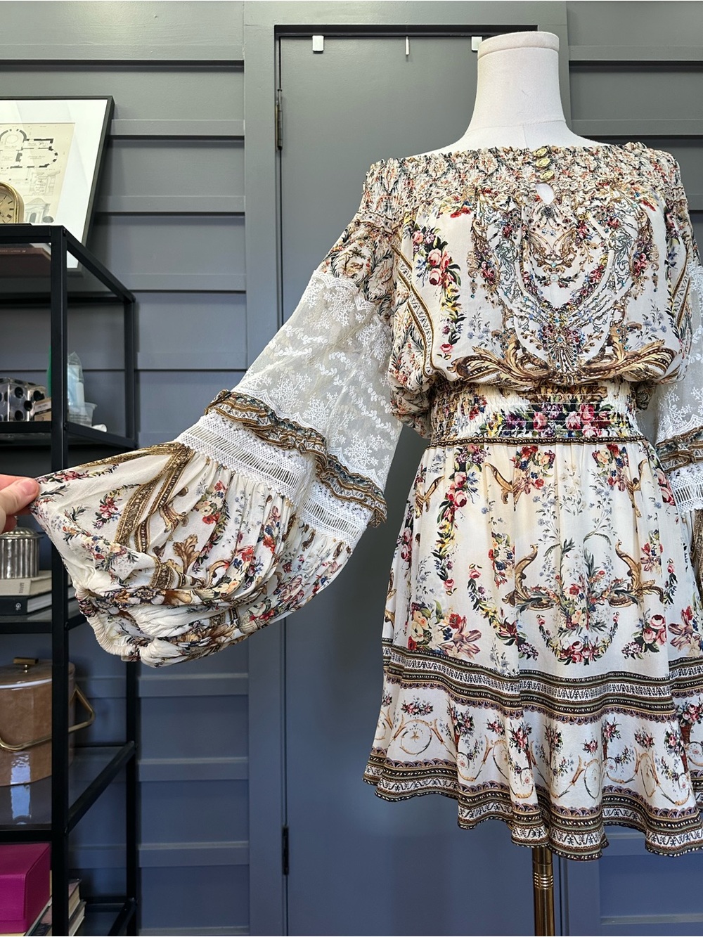 Camilla Olympe Off-Shoulder Smocked Long Sleeve Silk Mini Dress - Women S - Picture 5 of 11